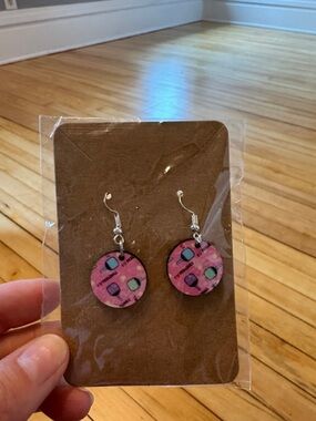 Pickleball Pink Circle Dangle Earrings